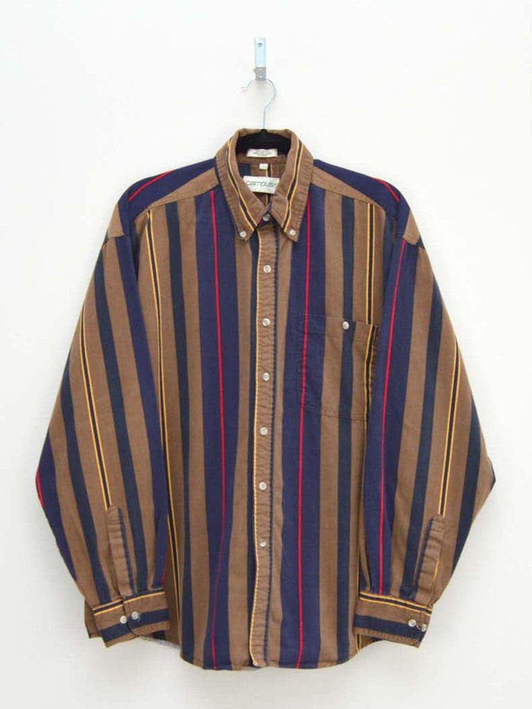 Vintage Brown & Navy Striped Shirt (L)