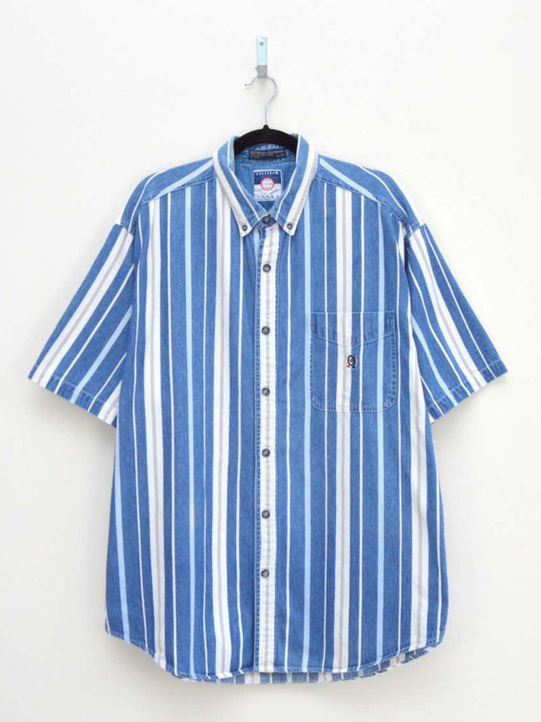 Vintage White & Blue Striped Shirt (XL)