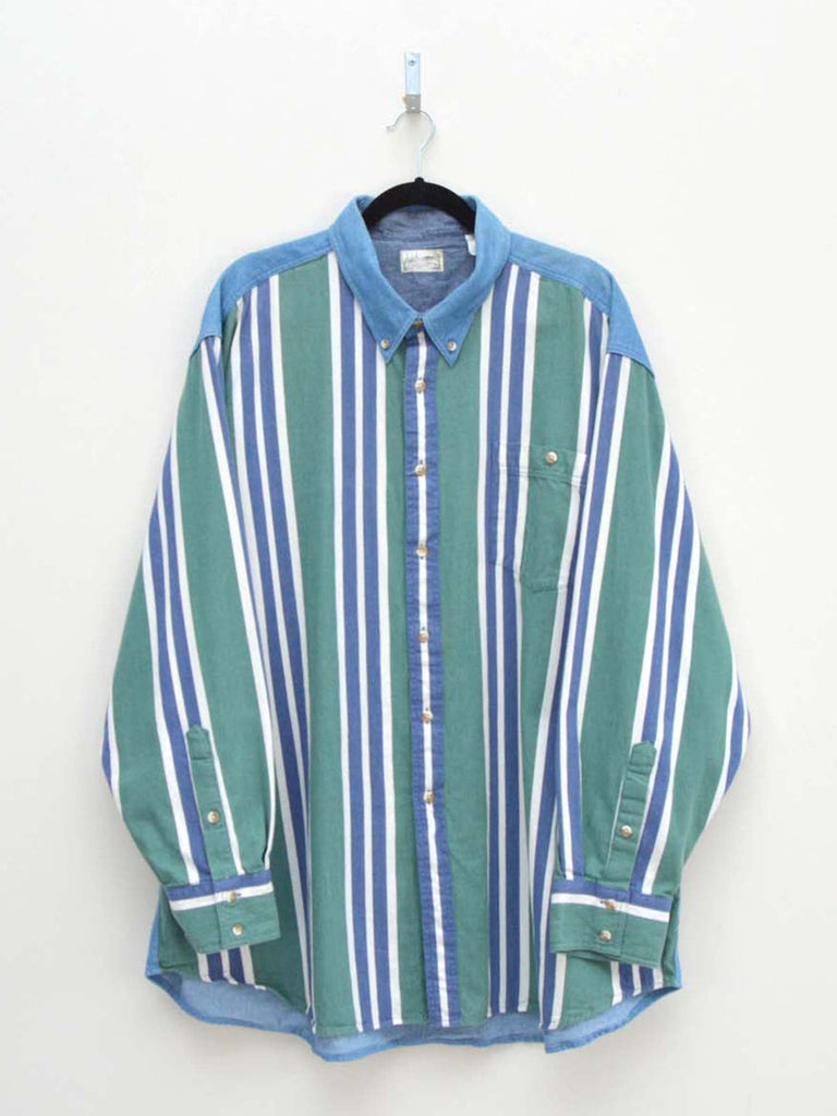 Vintage Green & Blue Striped Shirt (XXL)