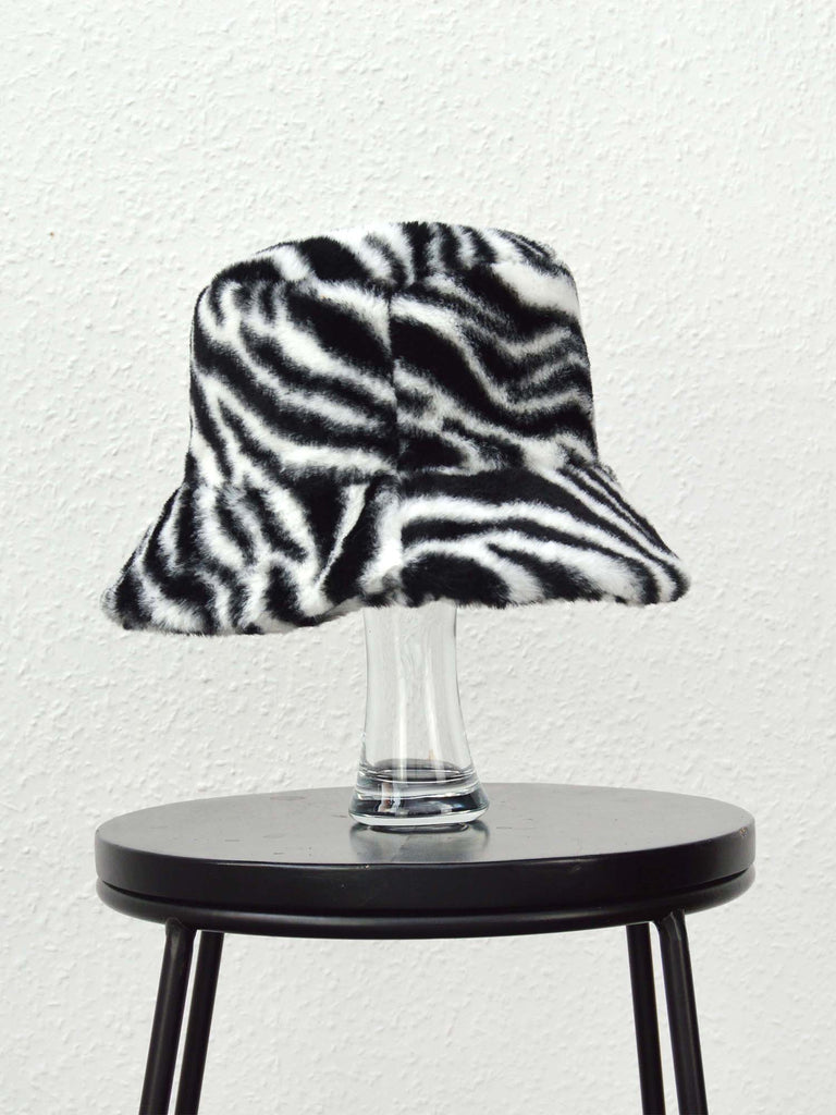 Fluffy Zebra Print Bucket Hat