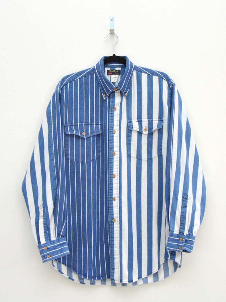 Vintage Blue & White Striped Shirt (L)