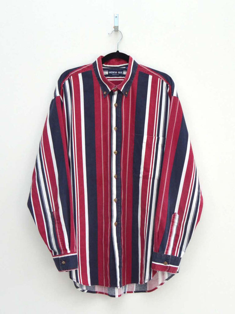 Vintage Maroon & Navy Striped Shirt (XL)