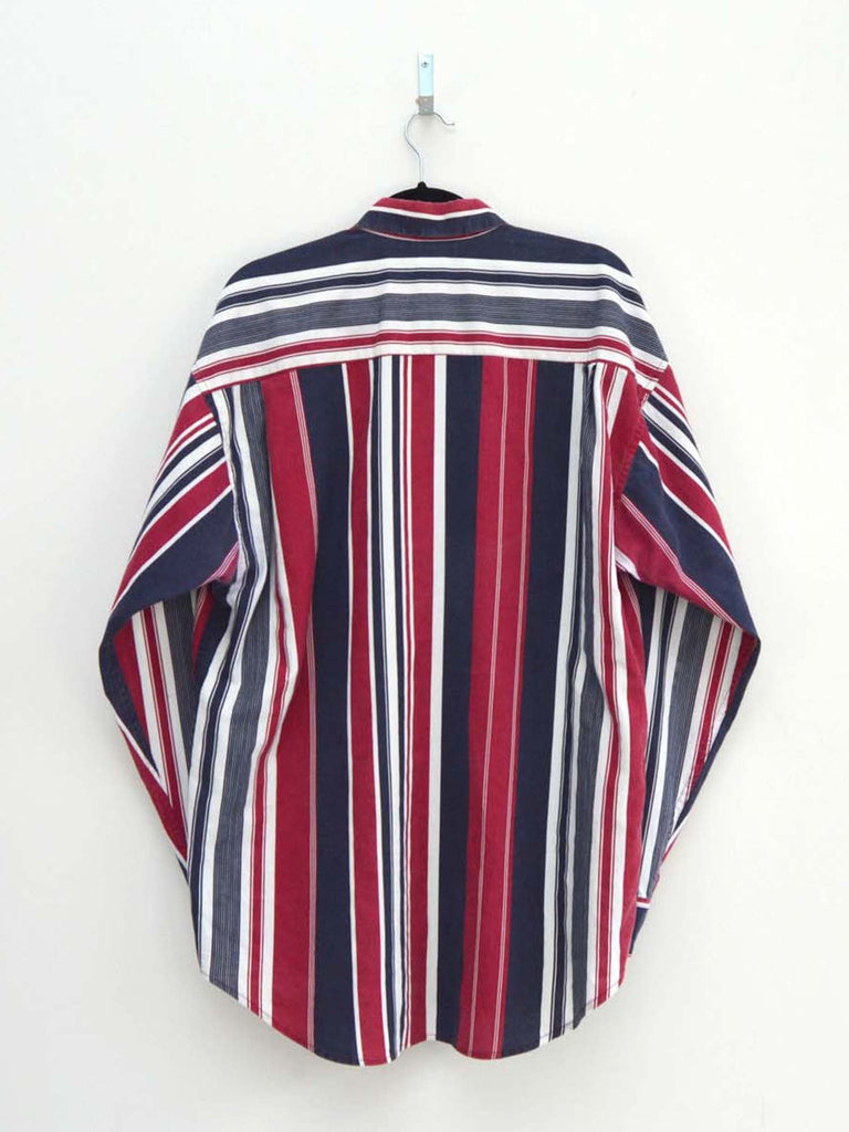 Vintage Maroon & Navy Striped Shirt (XL)