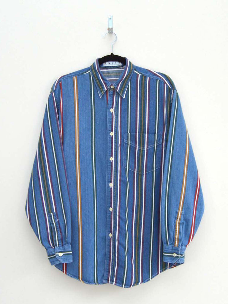 Vintage Blue & Green Striped Shirt (M)