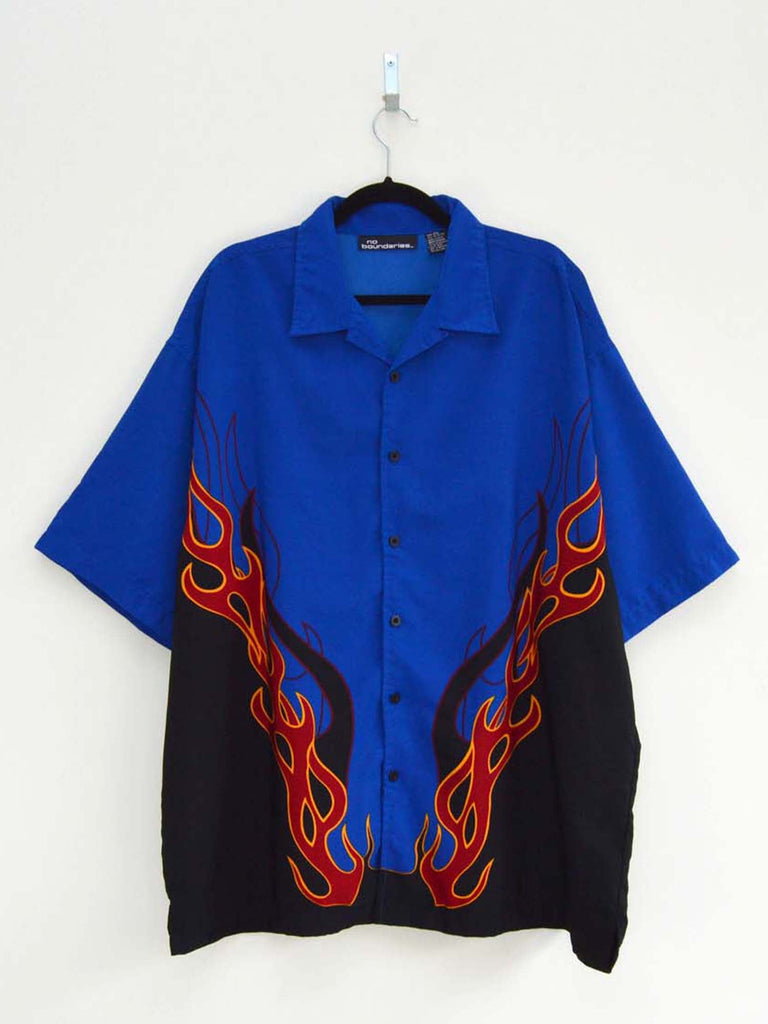 Vintage Blue & Black Flame Hip-Hop Shirt (XXL)