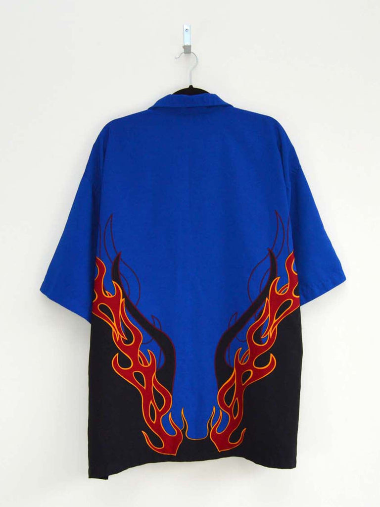 Vintage Blue & Black Flame Hip-Hop Shirt (XXL)