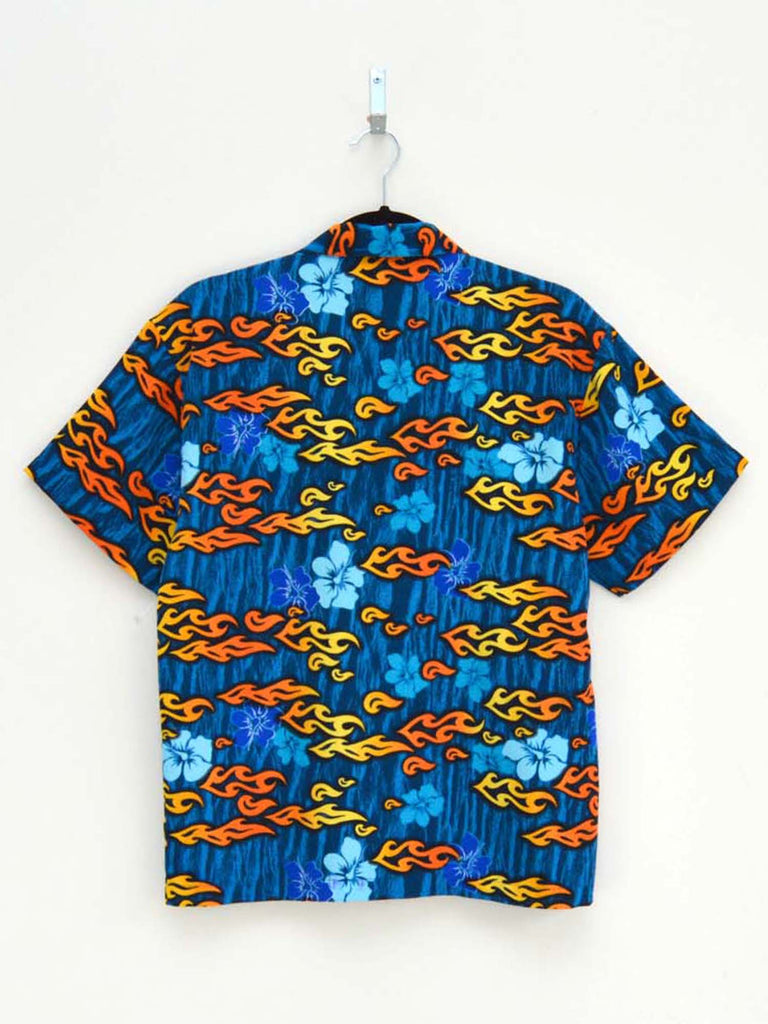 Vintage Blue Flower Flame Hip-Hop Shirt (S)