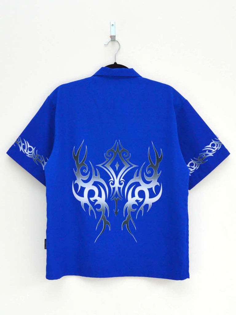 Vintage Silver Tribal Blue Hip-Hop Shirt (M)