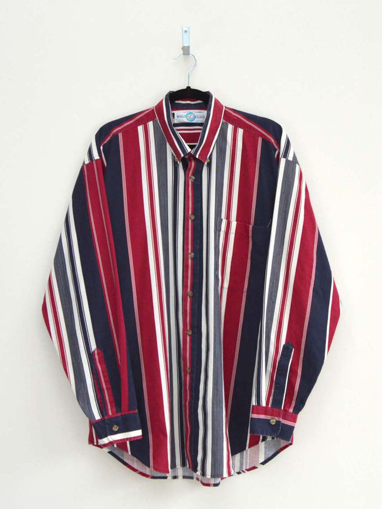 Vintage Maroon & Navy Striped Shirt (L)