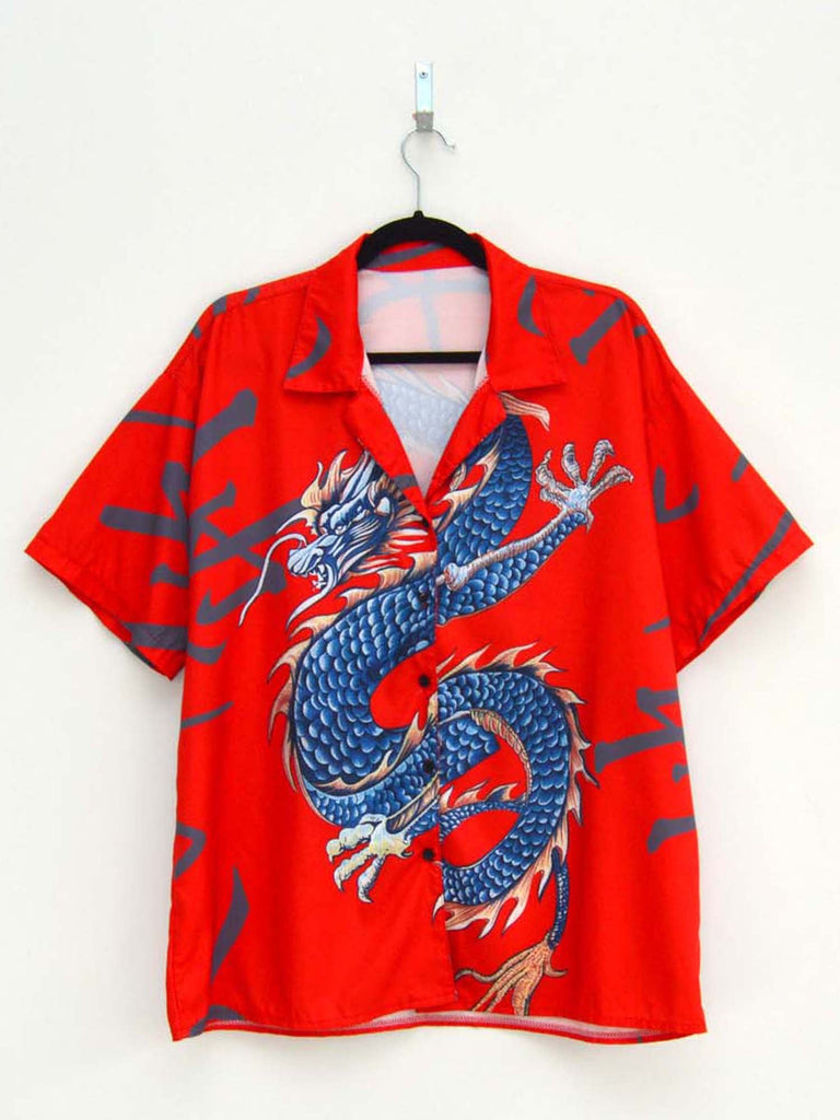 Vintage Blue Dragon Red Hip-Hop Shirt (L)