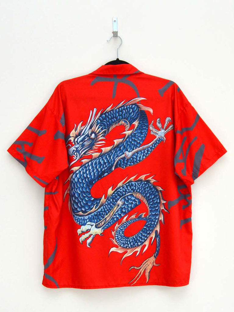 Vintage Blue Dragon Red Hip-Hop Shirt (L)