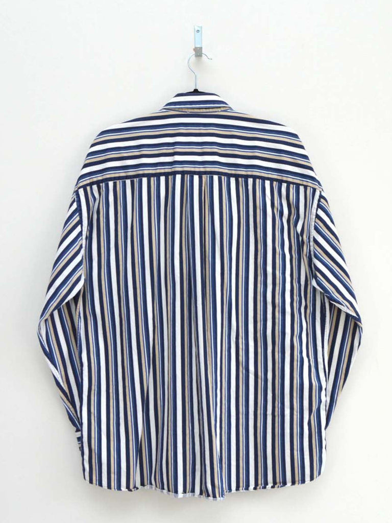 Vintage Navy & Beige Striped Shirt (XL)