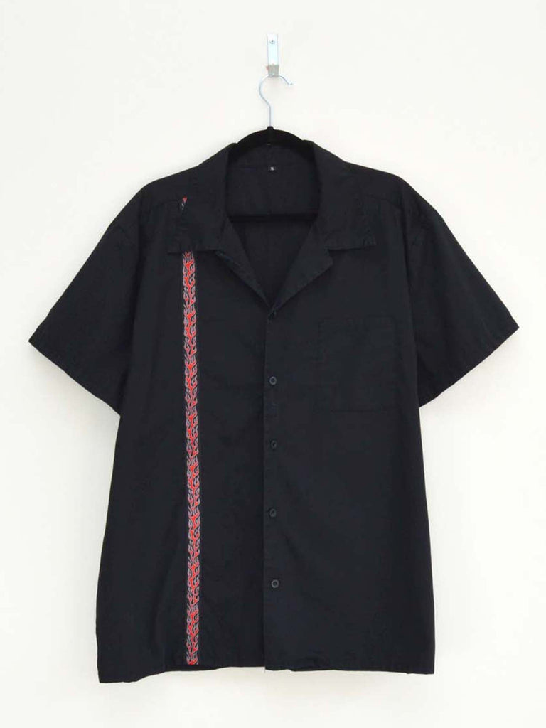 Vintage Flame Stripe Black Hip-Hop Shirt (XL)