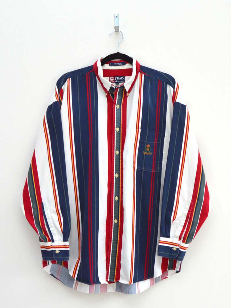 Vintage RL Chaps Navy & Red Striped Shirt (XL)