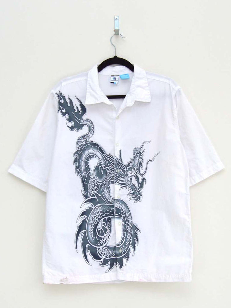 Vintage Grey Dragon White Hip-Hop Shirt (S)