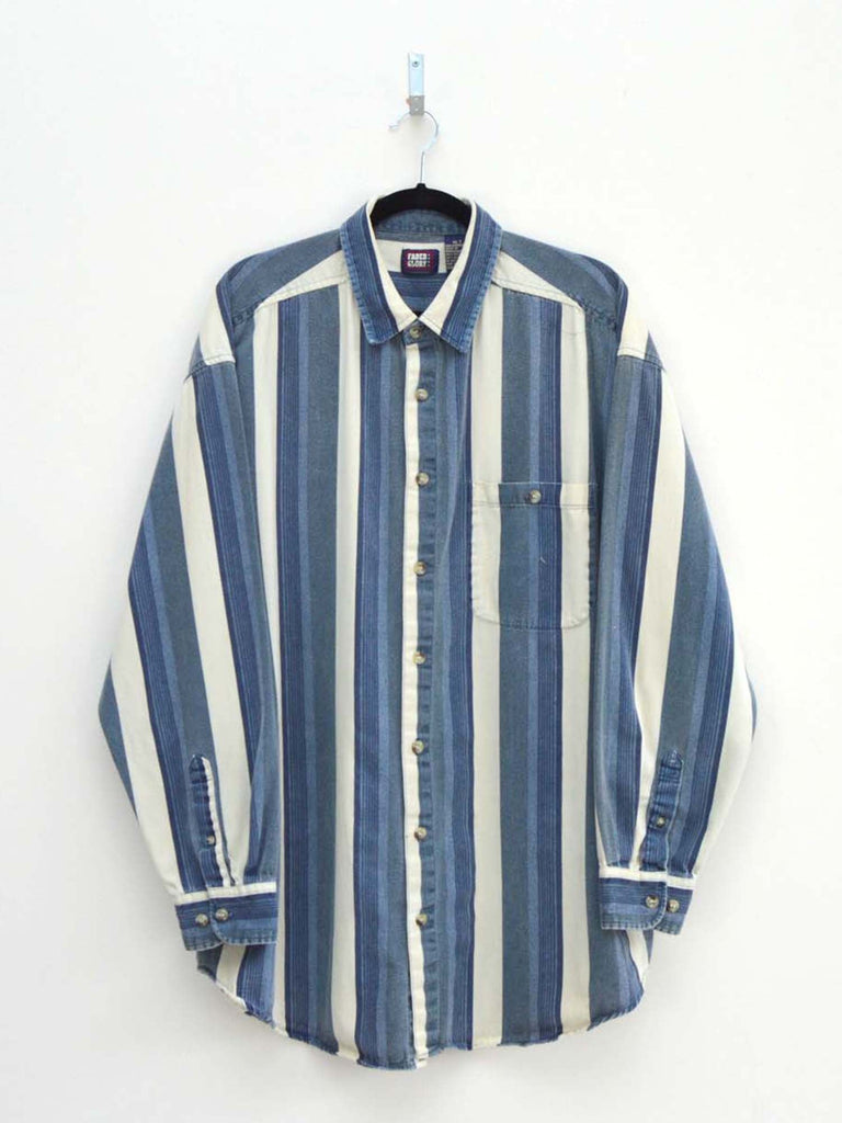 Vintage Blue & Cream Striped Shirt (XL)