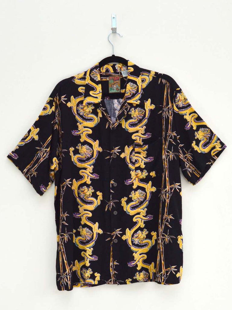 Vintage Gold Dragon Black Hip-Hop Shirt (L)