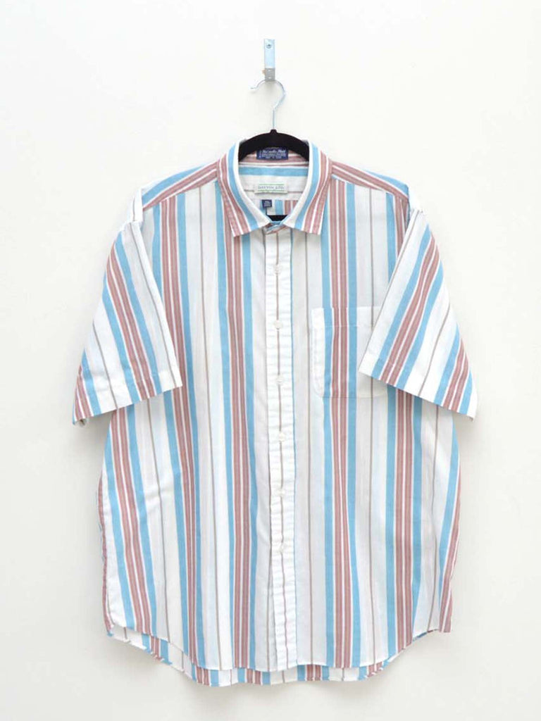 Vintage Light Blue & Pink Striped Shirt (XL)