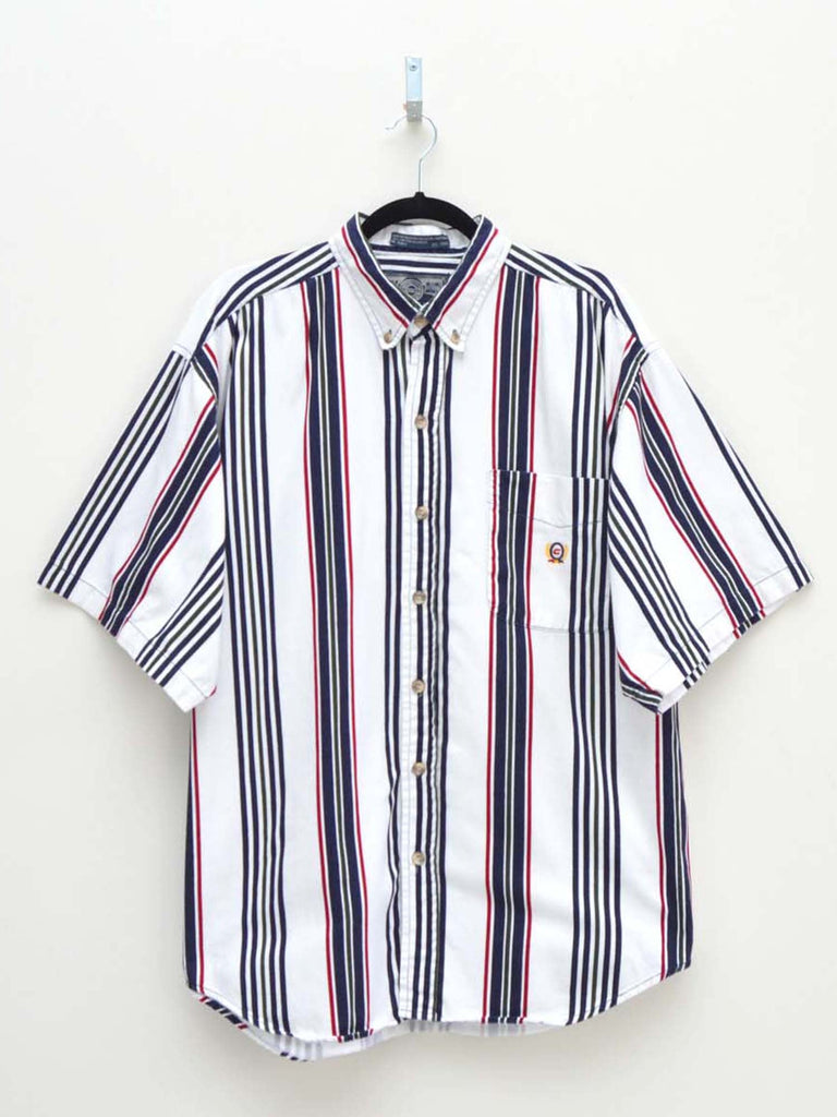 Vintage White & Navy Striped Shirt (XL)