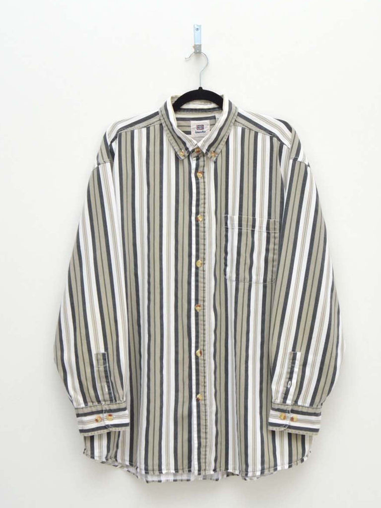 Vintage Brown & Khaki Striped Shirt (XL)
