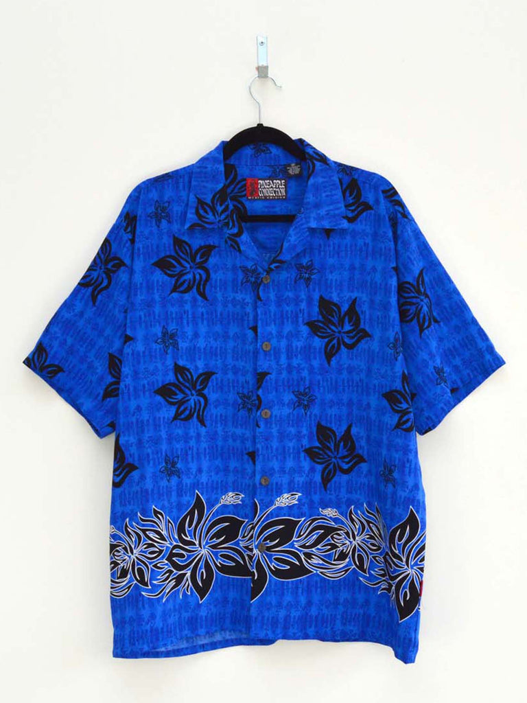 Vintage Black Flower Blue Hip-Hop Shirt (L)