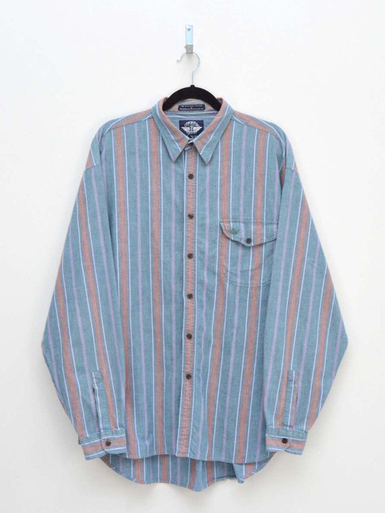 Vintage Blue & Coral Striped Shirt (XL)