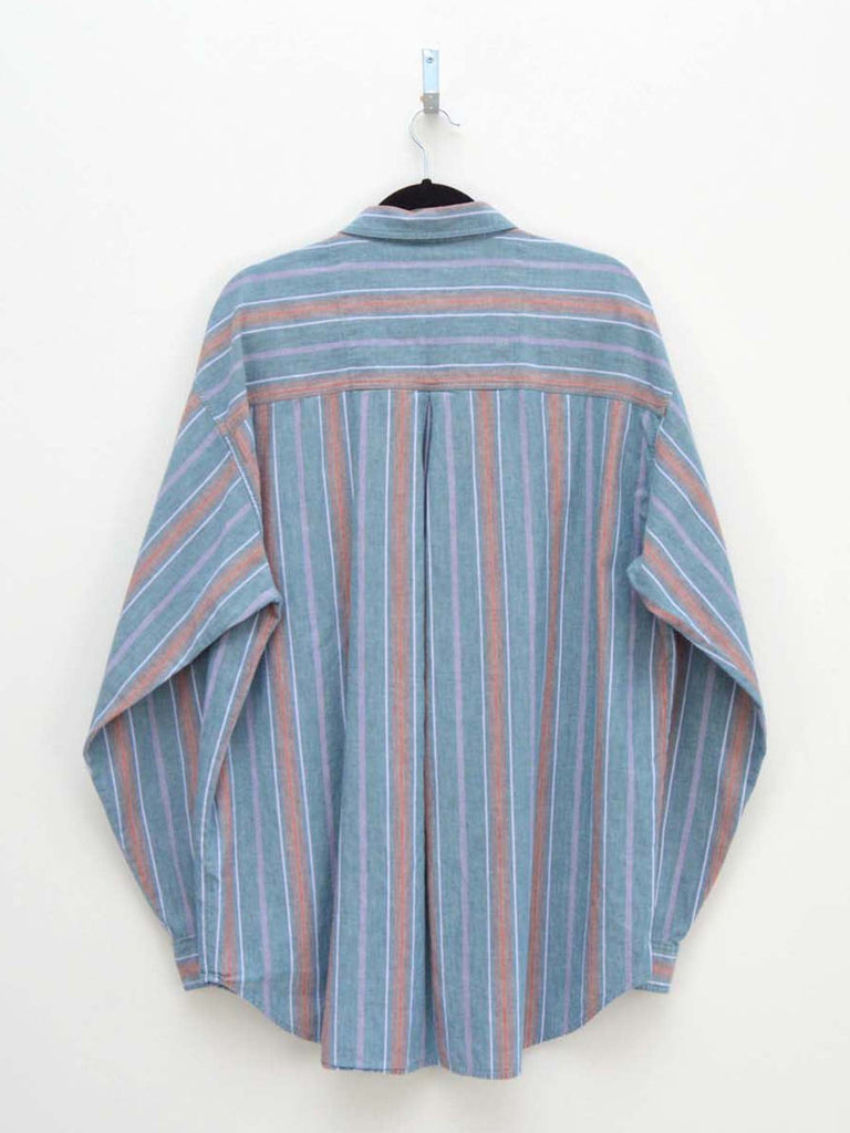 Vintage Blue & Coral Striped Shirt (XL)