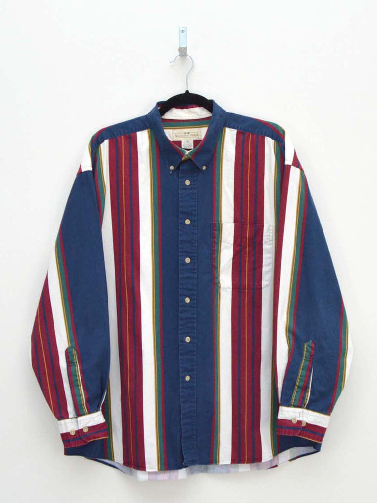 Vintage Navy & Maroon Striped Shirt (XL)
