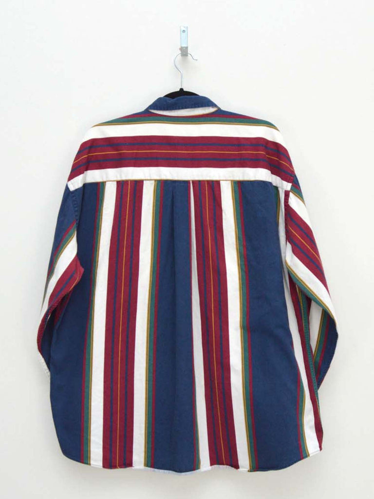 Vintage Navy & Maroon Striped Shirt (XL)