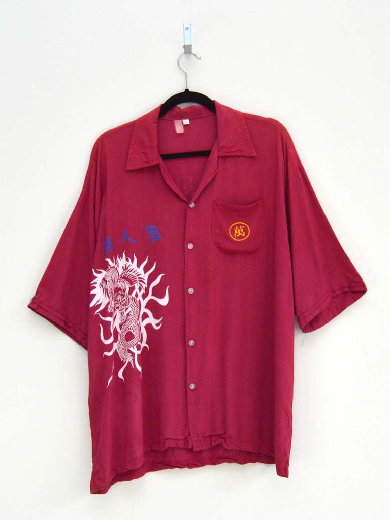 Vintage Crimson Grey Dragon Hip-Hop Shirt (XL)