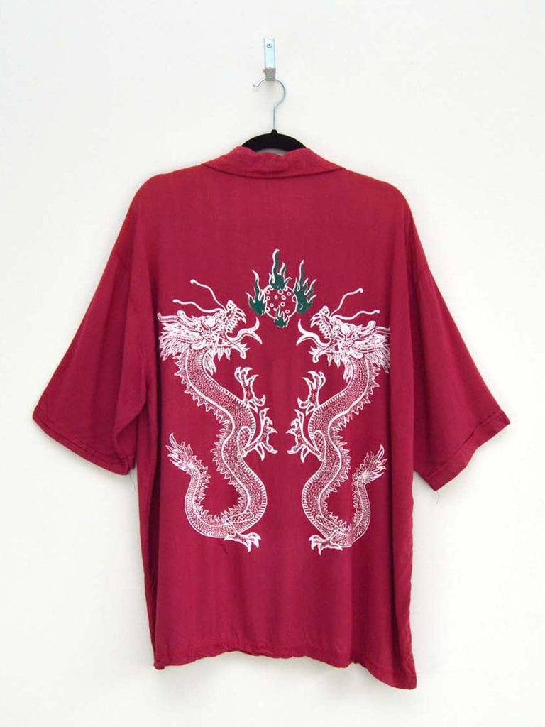 Vintage Crimson Grey Dragon Hip-Hop Shirt (XL)