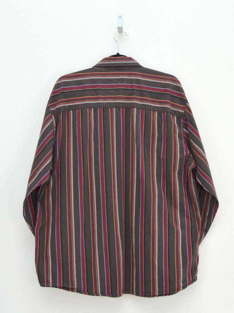 Vintage Brown & Maroon Striped Shirt (XL)