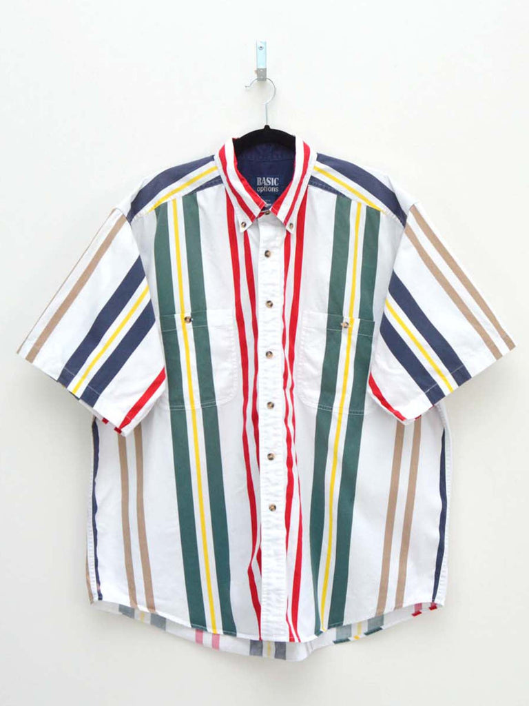 Vintage White & Red Striped Shirt (XL)