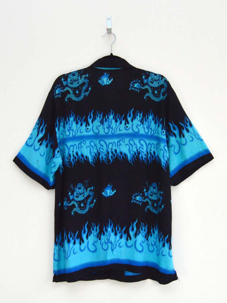 Vintage Blue Flame Dragon Hip-Hop Shirt (M)