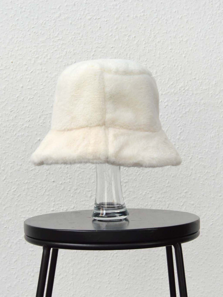 White Fluffy Bucket Hat