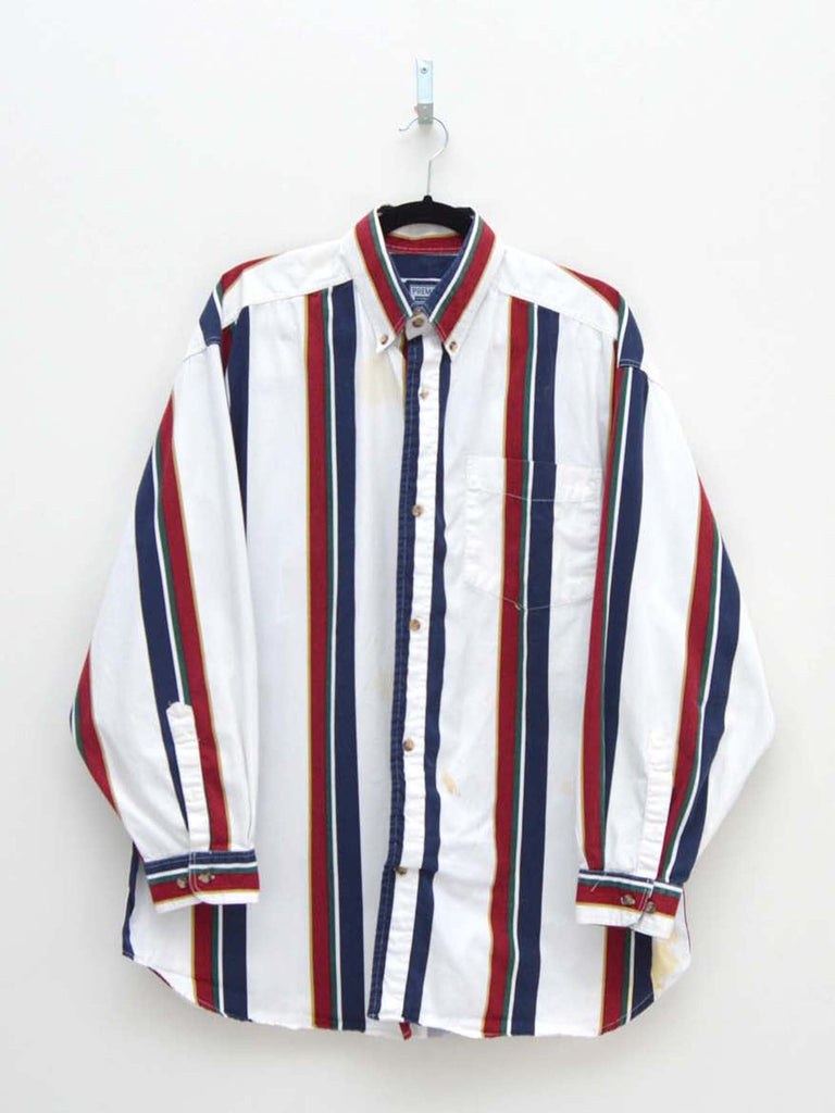 Vintage White & Navy Striped Shirt (XL)