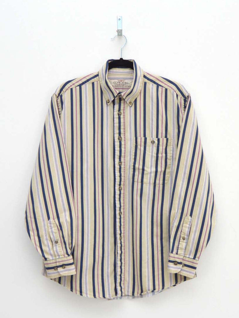 Vintage Beige & Navy Striped Shirt (M)