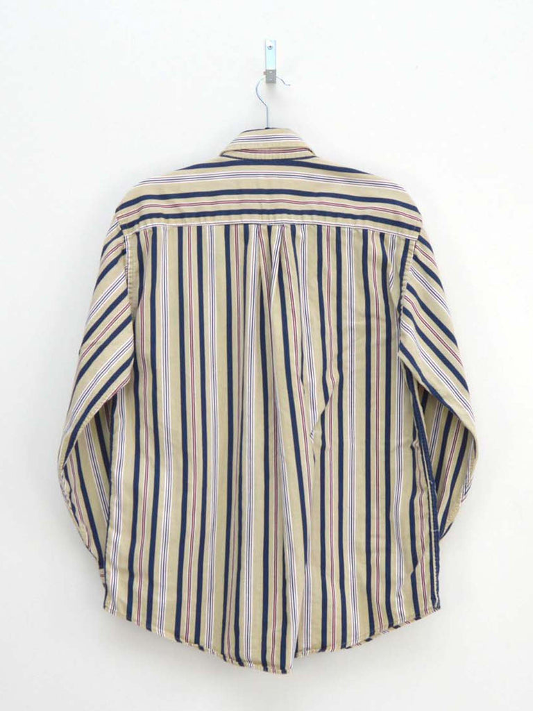 Vintage Beige & Navy Striped Shirt (M)