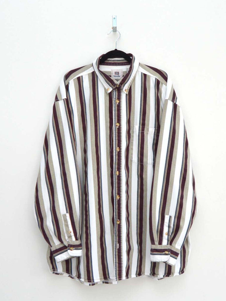 Vintage Beige & Maroon Striped Shirt (XXL)