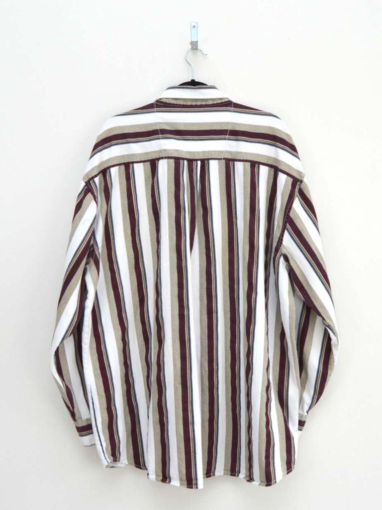 Vintage Beige & Maroon Striped Shirt (XXL)